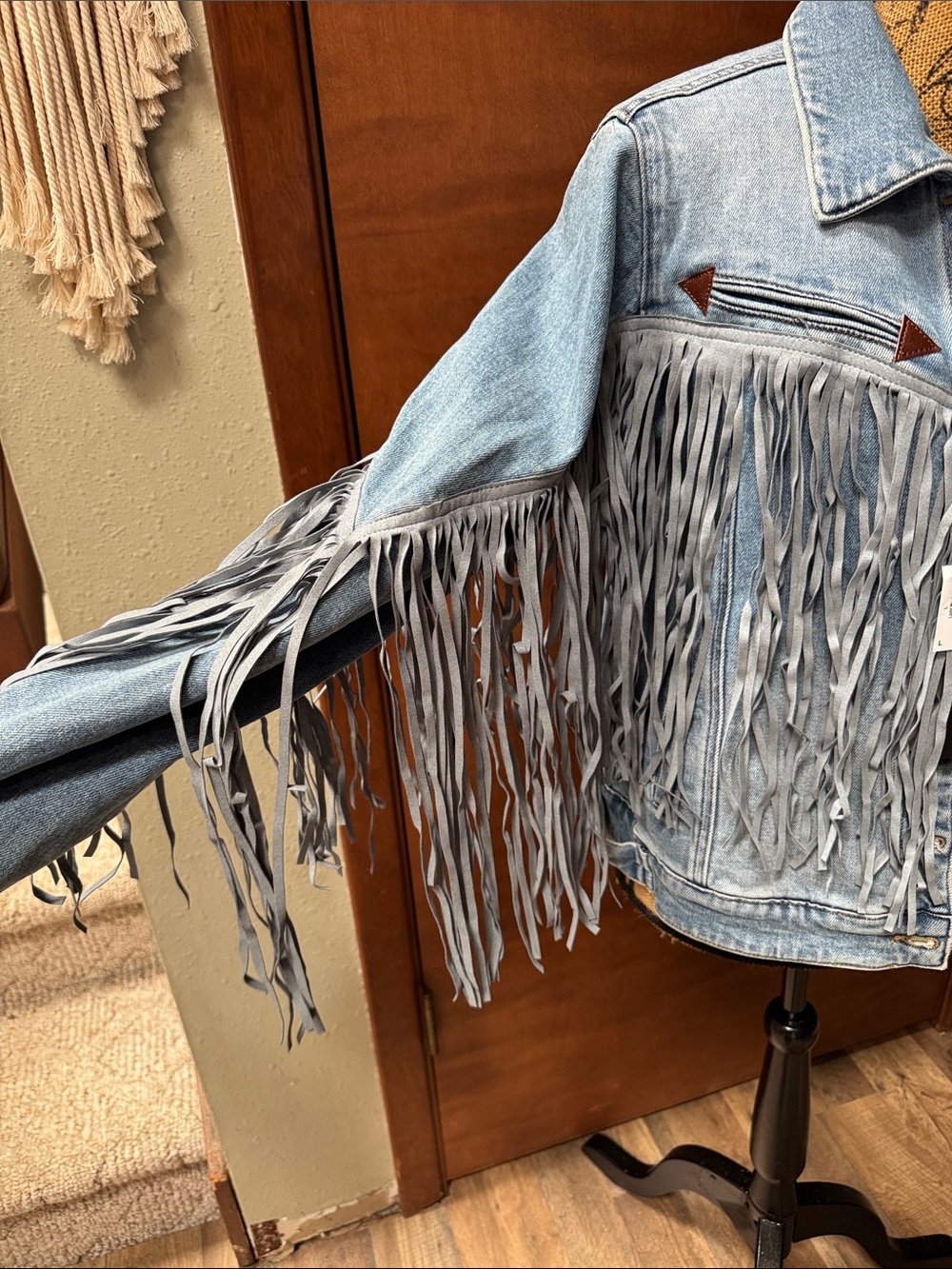 Women’s Fringe Denim Jacket - Light Blue Rock and Roll Denim - Picture 3 of 12